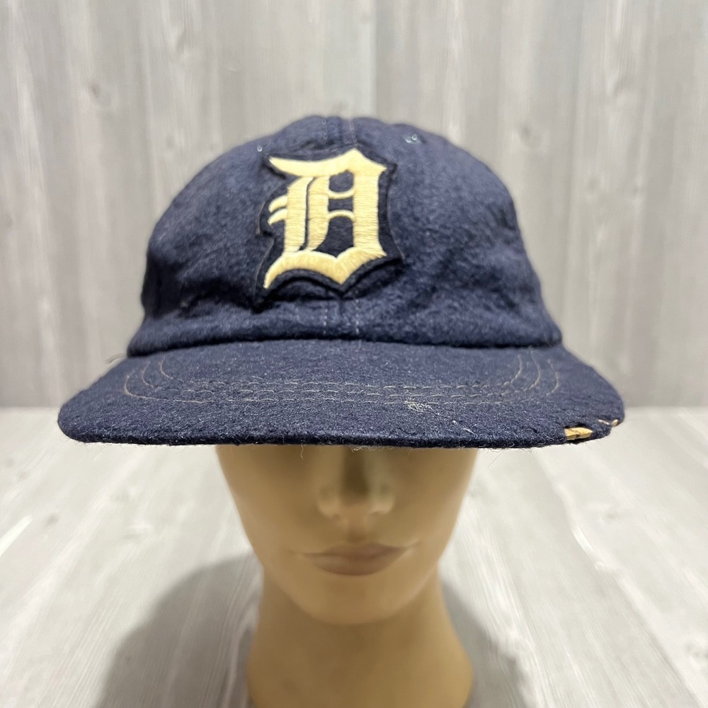 Vintage‎ 70s-80s Detroit Tigers MLB Hat Navy Blue Wool Distressed Fitted Cap